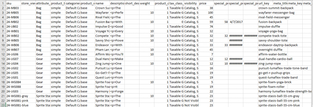 Product CSV Files structure