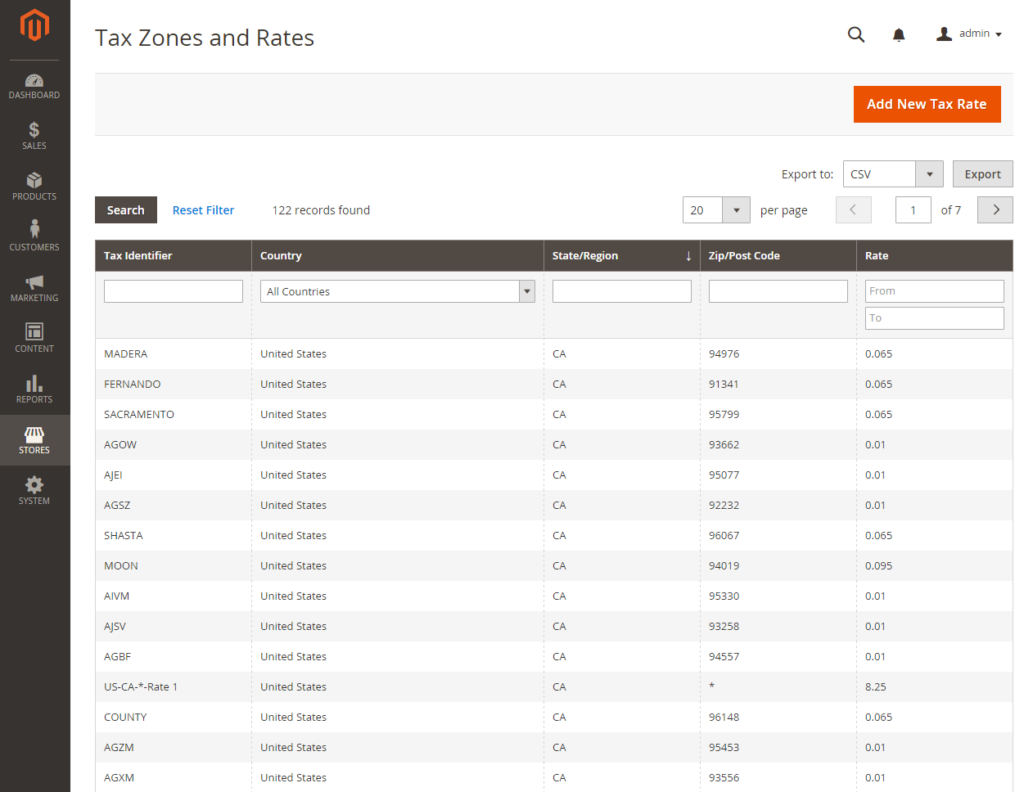 Import and export tax rates in magento 2